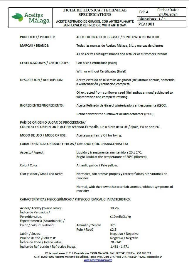 Aceites Málaga SL - PEREZSOL Sonnenblumenöl in PET-Flasche, 5 l - UBSBOT.eu - Fine things for you