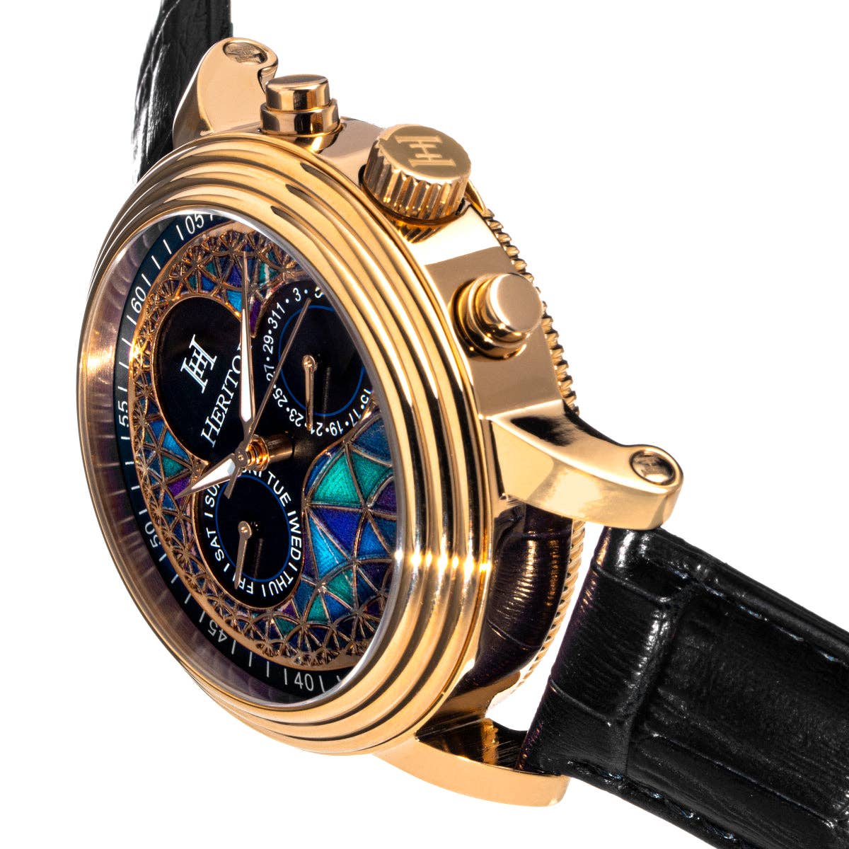 Heritor Automatic Legacy Uhr mit Lederarmband, Tages- und Datumsanzeige: Silber/Blau - UBSBOT.eu - Fine things for you