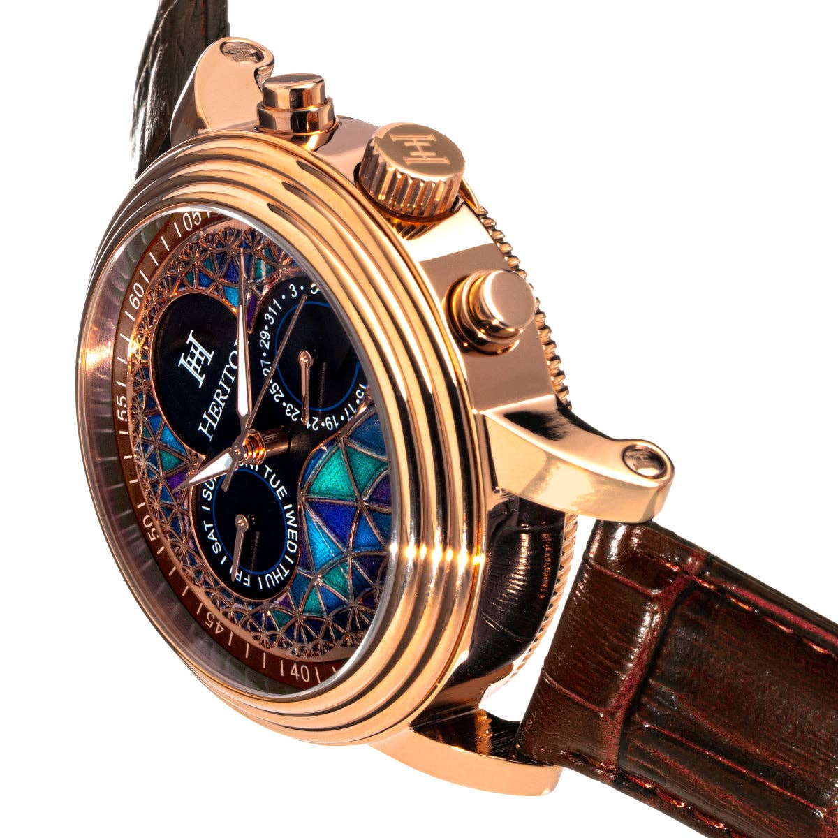 Heritor Automatic Legacy Uhr mit Lederarmband, Tages- und Datumsanzeige: Silber/Schwarz - UBSBOT.eu - Fine things for you
