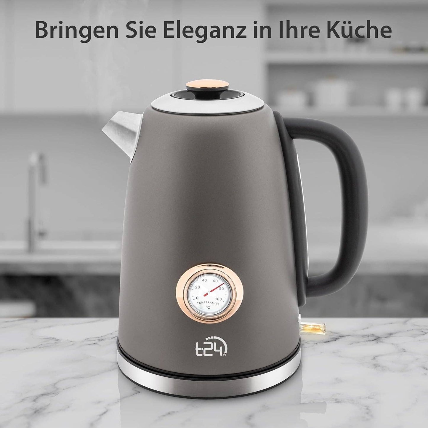 Aktuelles Angebot Edelstahl Retro Wasserkocher Vintage Design in Grau Matt mit Analogen Thermometer, 1,7 Liter - UBSBOT.eu - Fine things for you