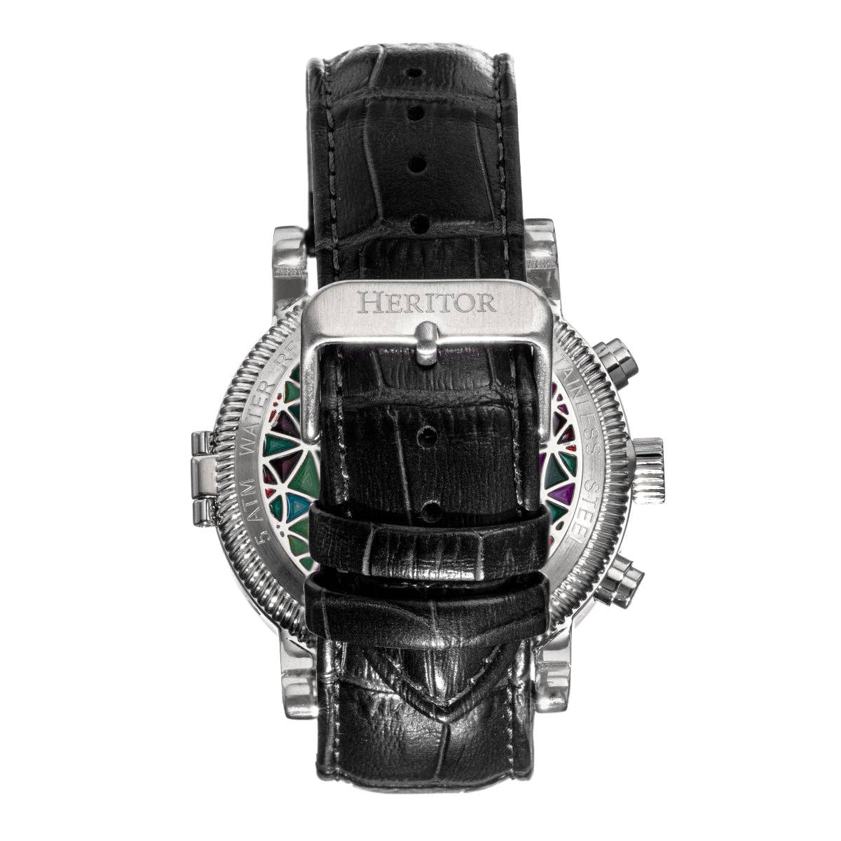 Heritor Automatic Legacy Uhr mit Lederarmband, Tages- und Datumsanzeige: Silber/Schwarz - UBSBOT.eu - Fine things for you