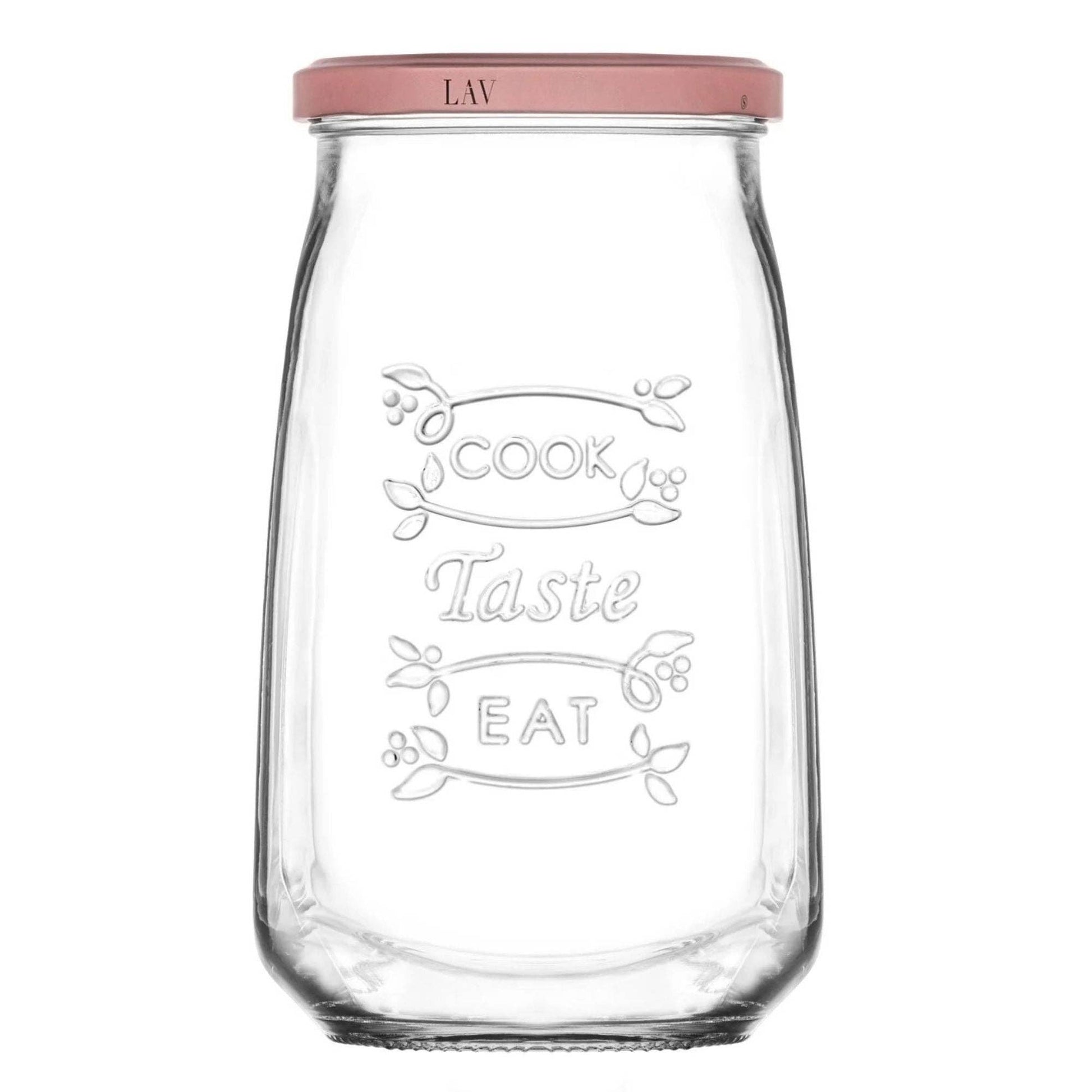 NEU 1 Stück Design Vorratsgläser "Cook Taste Eat" 1050 ml – Eckige Einmachgläser mit Rosé-Deckel - UBSBOT.eu - Fine things for you