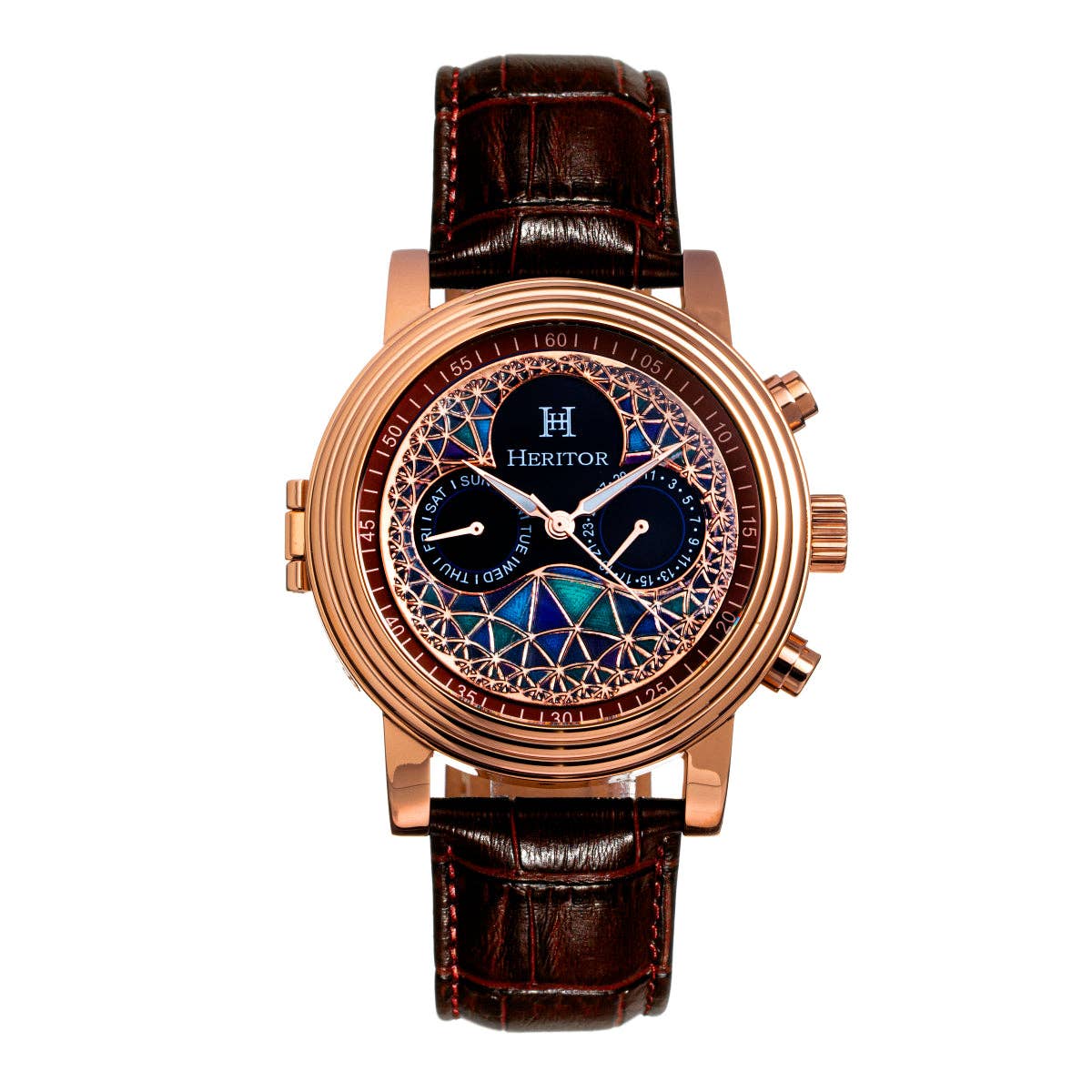 Heritor Automatic Legacy Uhr mit Lederarmband, Tages- und Datumsanzeige: Silber/Blau - UBSBOT.eu - Fine things for you