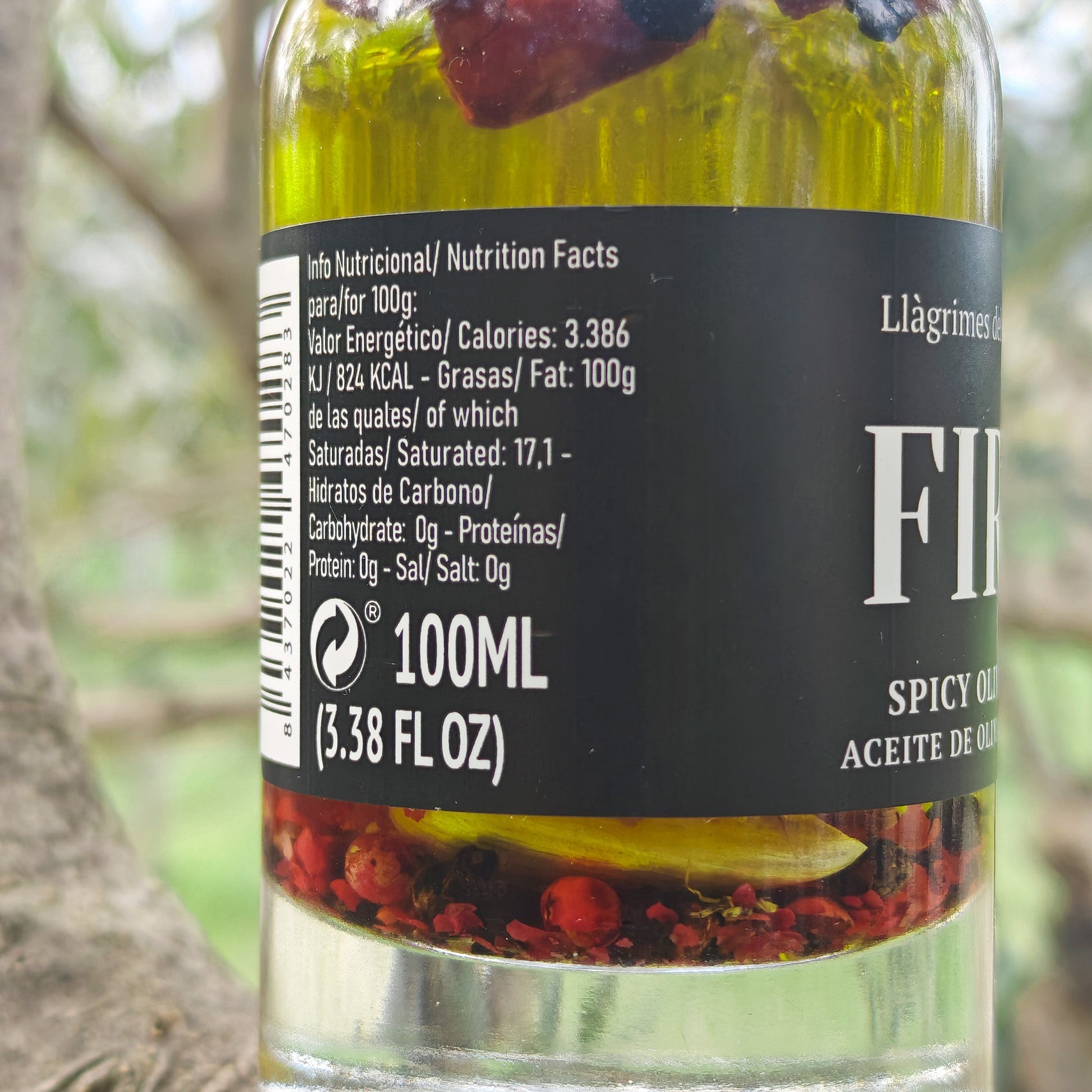 FIRE – Spicy Chili, Garlic & Pepper Infused Extra Virgin Olive Oil – 100ml / 3.38 fl oz – Llàgrimes del Canigó-2