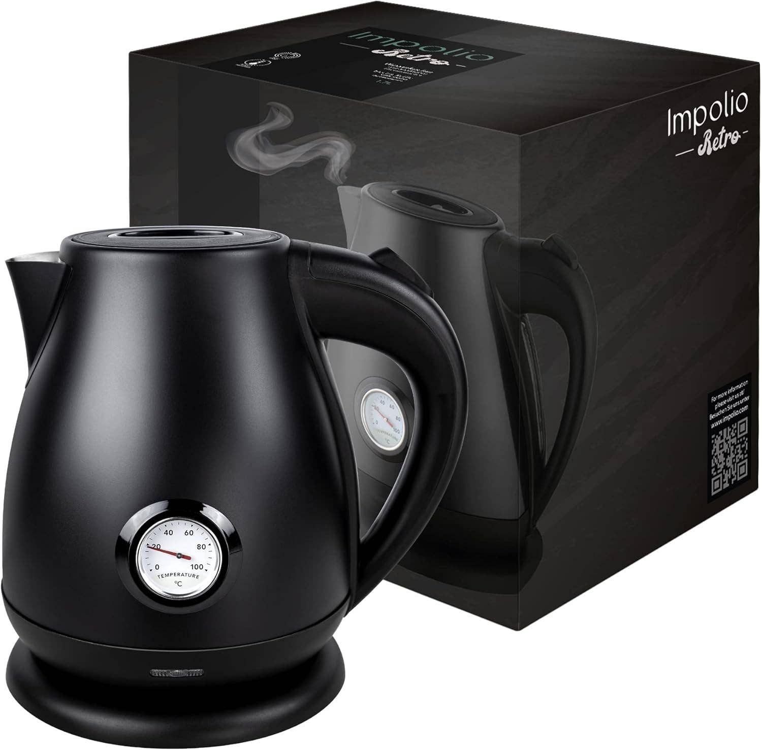 Aktuelles Angebot Retro Edelstahl Wasserkocher 1,7 L, Teekocher Retro Vintage, Wasserkessel Matt Schwarz - UBSBOT.eu - Fine things for you