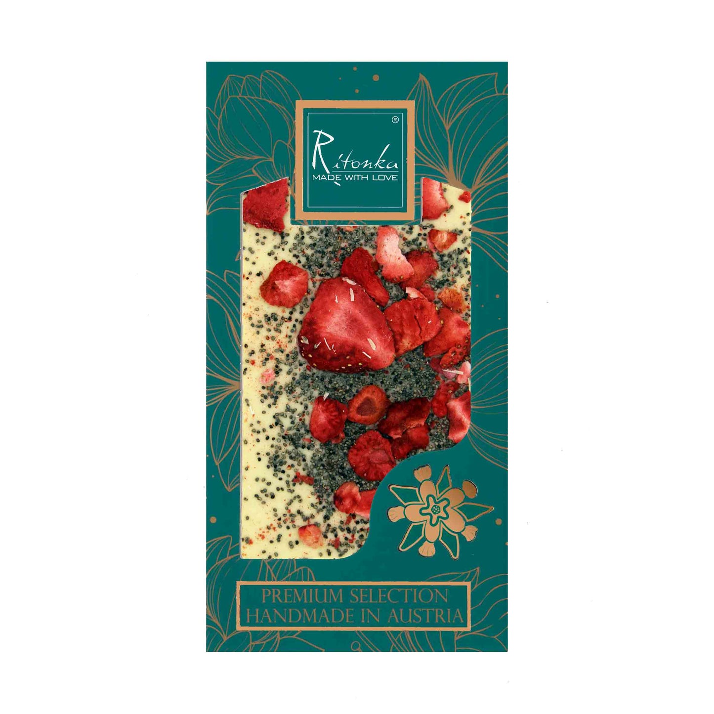 Neu ! Extrem Lecker Premium weiße Schokolade - Mohn, Erdbeeren - UBSBOT.eu - Fine things for you