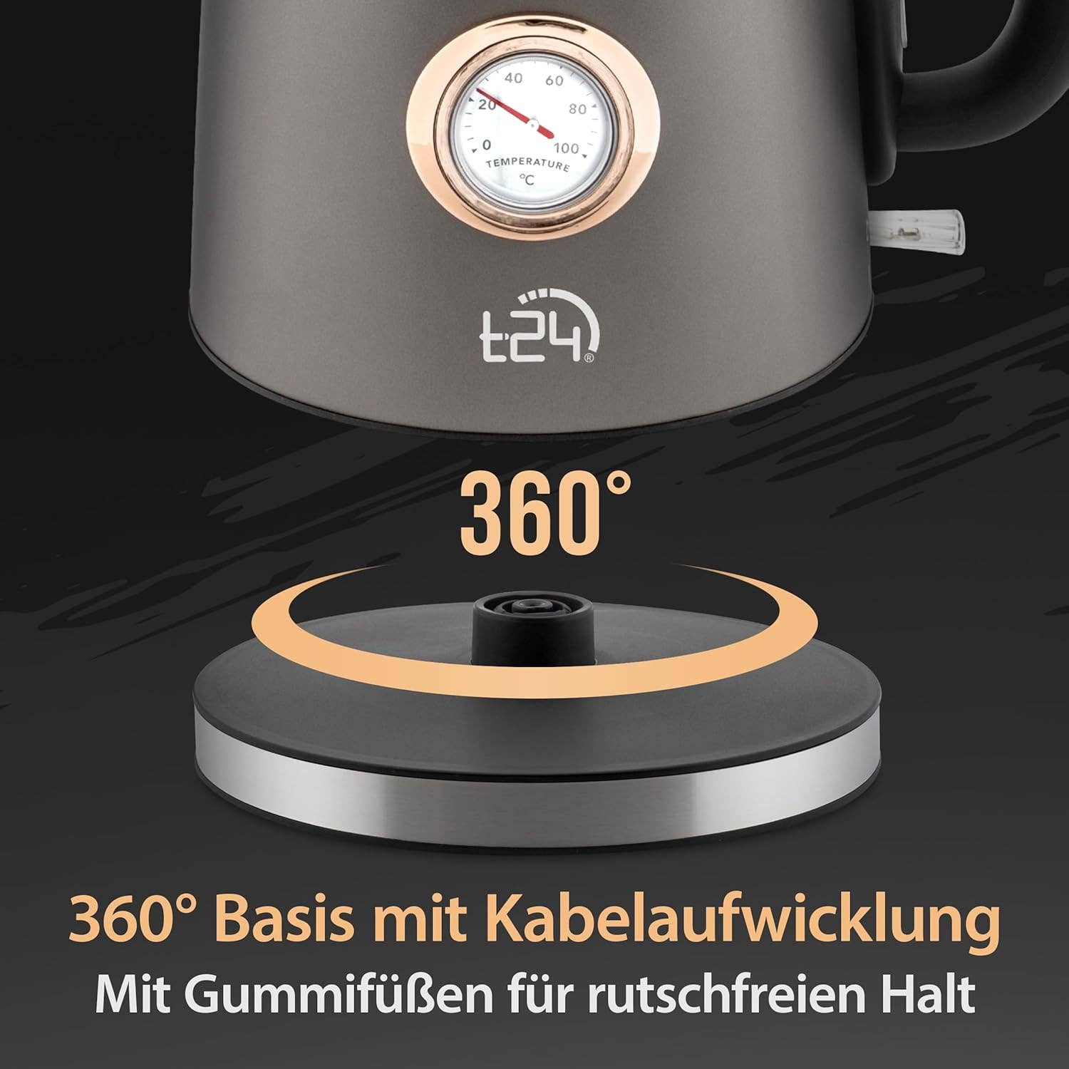 Aktuelles Angebot Edelstahl Retro Wasserkocher Vintage Design in Grau Matt mit Analogen Thermometer, 1,7 Liter - UBSBOT.eu - Fine things for you