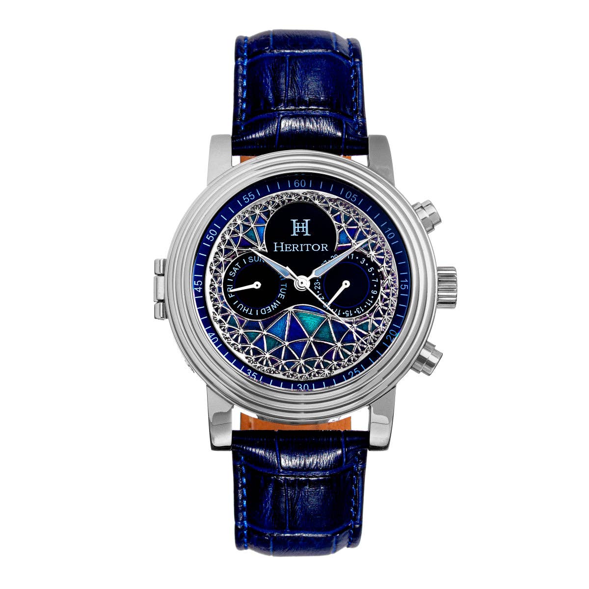 Heritor Automatic Legacy Uhr mit Lederarmband, Tages- und Datumsanzeige: Silber/Schwarz - UBSBOT.eu - Fine things for you
