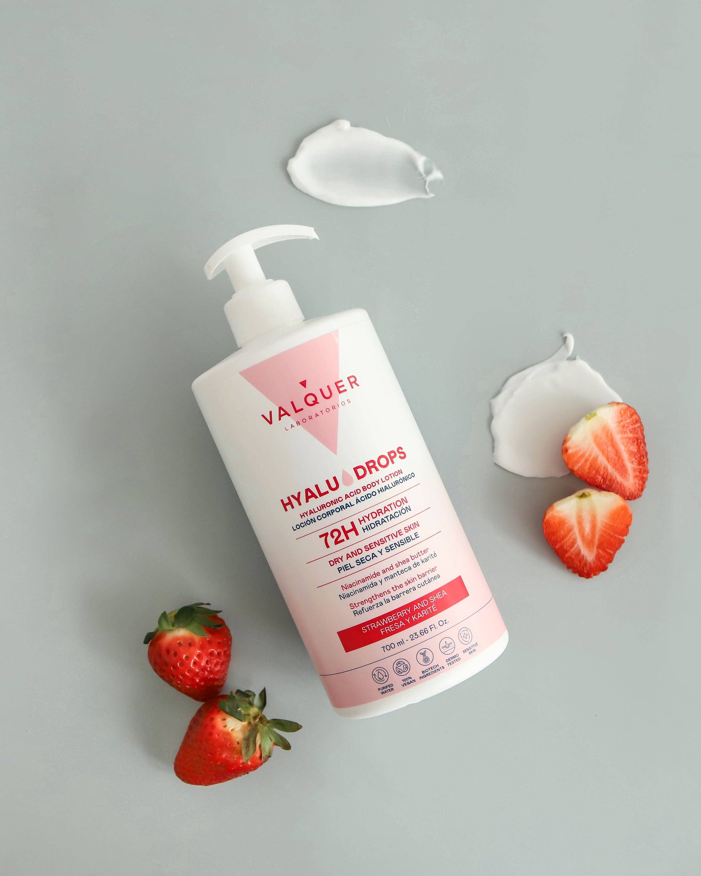 Hyaludrops Körperlotion Erdbeere und Sheabutter, 72 Std. Feuchtigkeit, 700 ml - UBSBOT.eu - Fine things for you