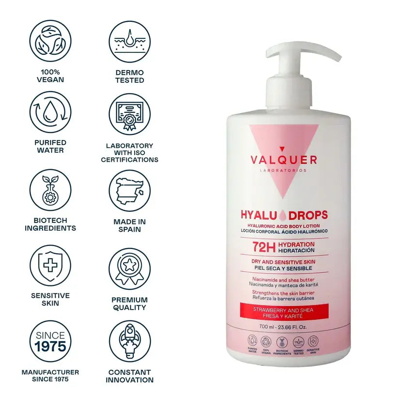 Hyaludrops Körperlotion Erdbeere und Sheabutter, 72 Std. Feuchtigkeit, 700 ml - UBSBOT.eu - Fine things for you