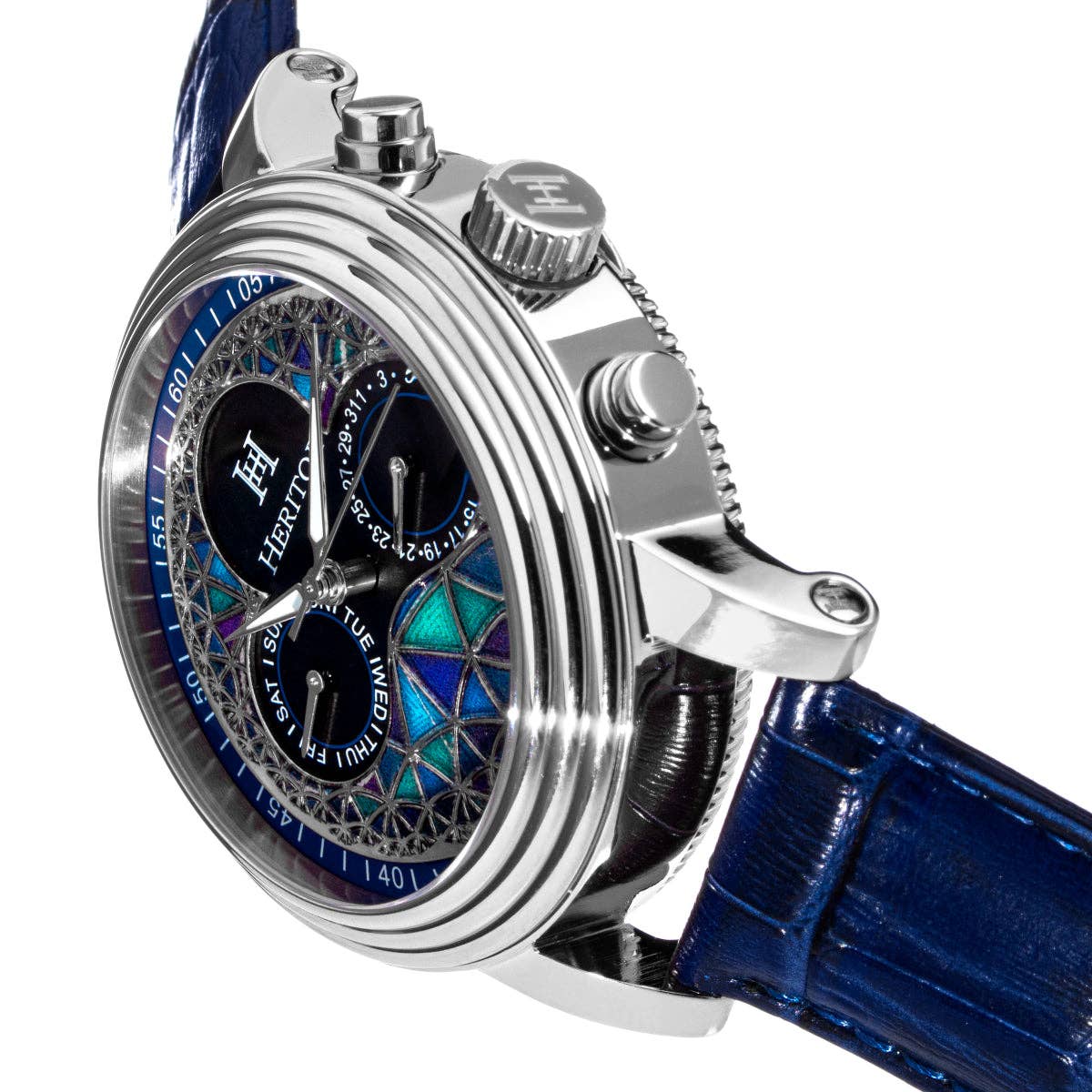 Heritor Automatic Legacy Uhr mit Lederarmband, Tages- und Datumsanzeige: Silber/Schwarz - UBSBOT.eu - Fine things for you