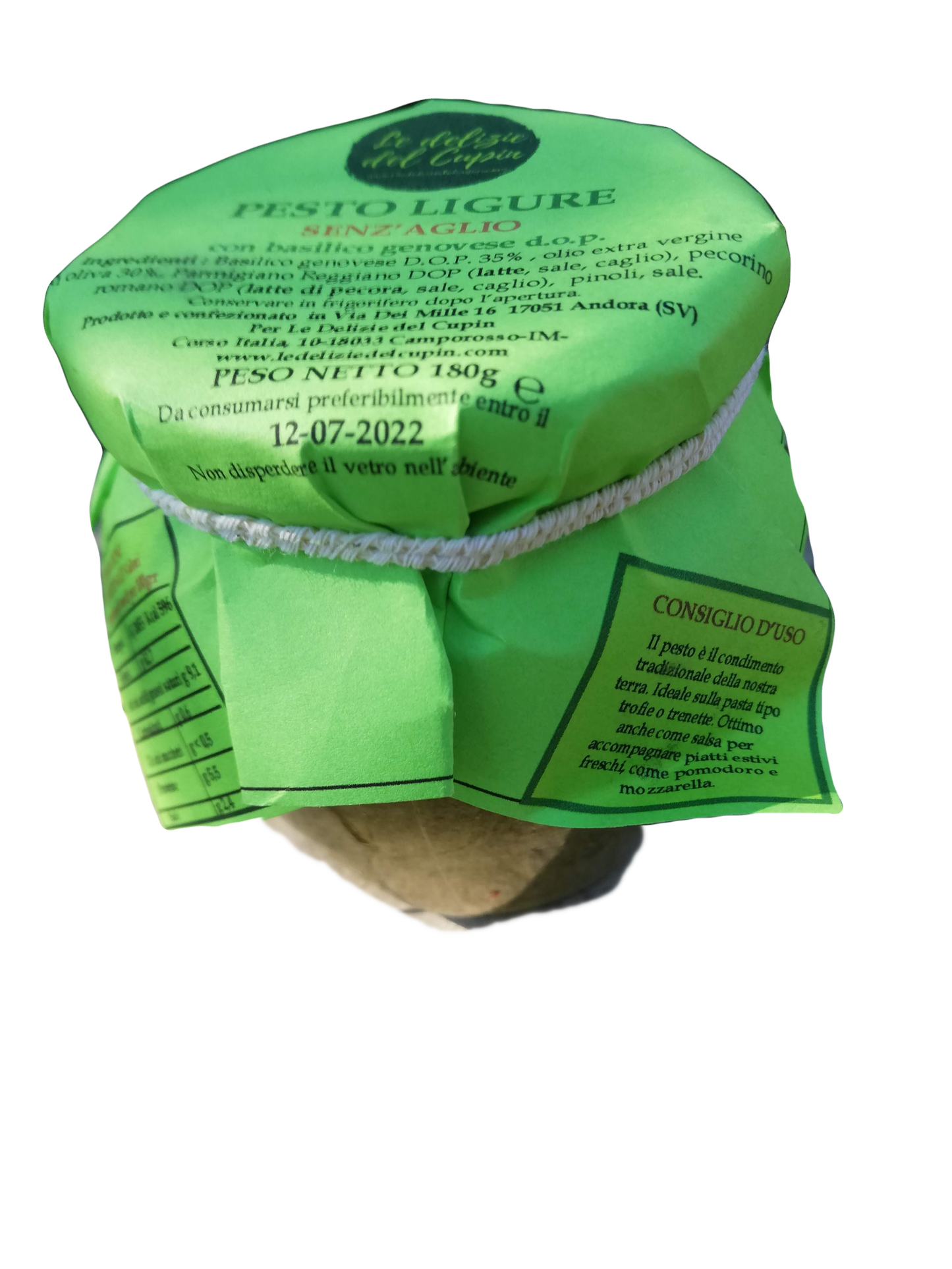 Cupin di Pesto Ligure senza Aglio 180gr - UBSBOT.eu - Fine things for you