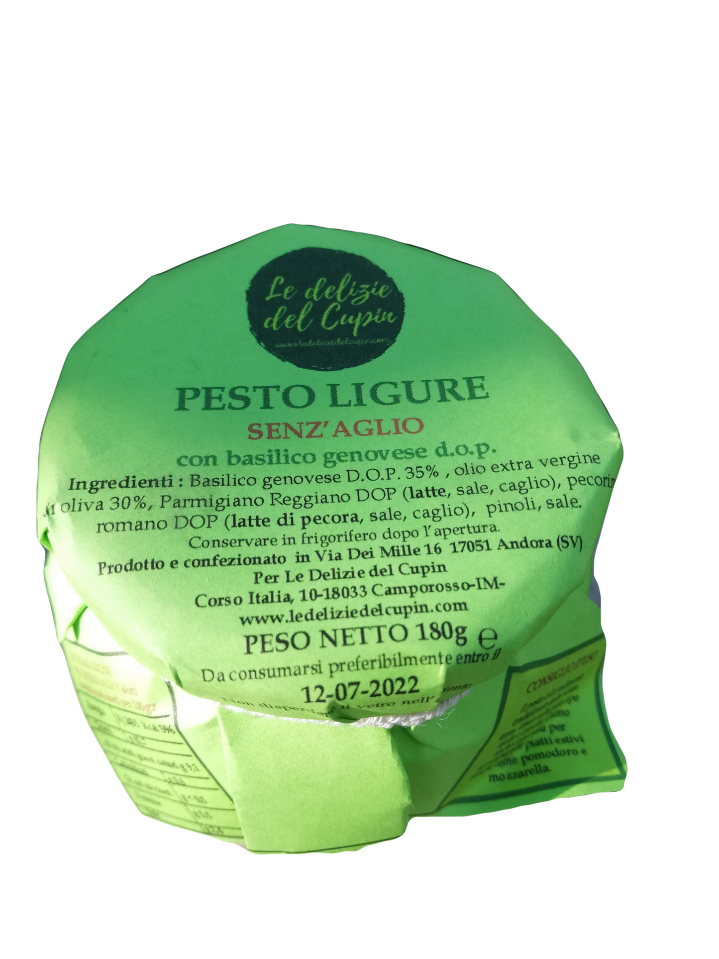 Cupin di Pesto Ligure senza Aglio 180gr - UBSBOT.eu - Fine things for you